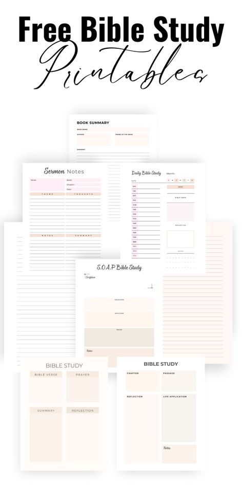 Free Printable: Get your free bible study printable pack! No need to sign up, just click and download to use for your personal study>> Study Printables Free, Free Bible Study Printables, Daily Bible Reading Plan, Study Printables, Soap Bible Study, Inductive Bible Study, Bible Journaling For Beginners, Bible Studies For Beginners, Bible Study Books