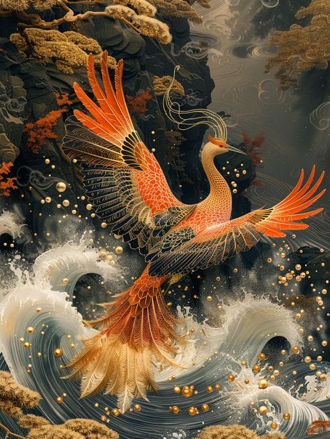 #Jingwei #MythicalBird #ChineseFolklore #Tenacity #TumultuousWaves #ConceptualStyle #8kResolution #3:4AspectRatio #TheCandie Mythical Illustration, Chinese Mythical Creatures, Bird Fantasy Art, Sea Symbol, Conceptual Style, Shamanic Journeying, Chinese Folklore, Mythical Bird, Spiritual Space