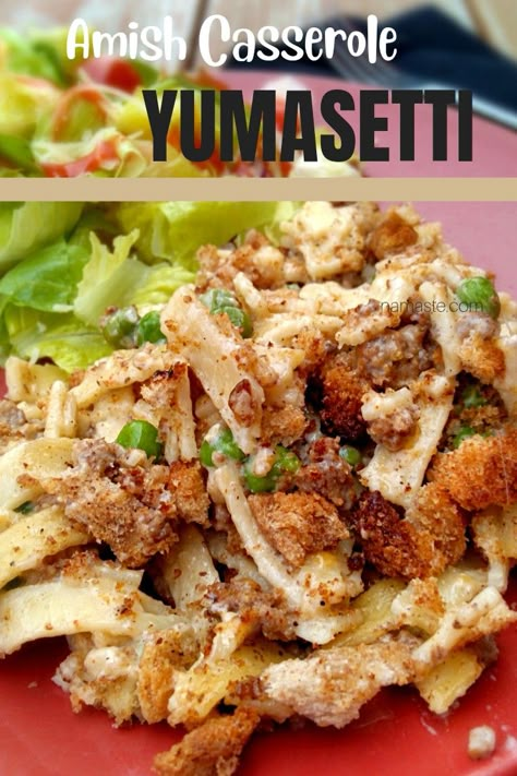 Yumasetti Amish Yummasetti Noodle Casserole, Yumasetti Amish Recipes, Amish Yumasetti Casserole, Amish Noodle Recipe, Amish Beef And Noodles, Amish Meals, Amish Meatloaf Recipe, Amish Recipes Authentic, Amish Meatloaf