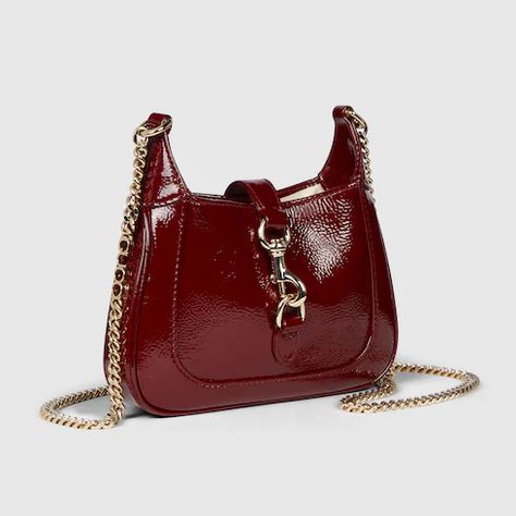 Gucci Jackie Notte mini bag in Rosso Ancora patent leather | GUCCI® International Bag Wishlist, 2024 Goals, Mini Outfit, My Style Bags, Gucci Mini, Angelina Jolie, Hand Bags, Gucci Jackie Bag, Cloth Bags