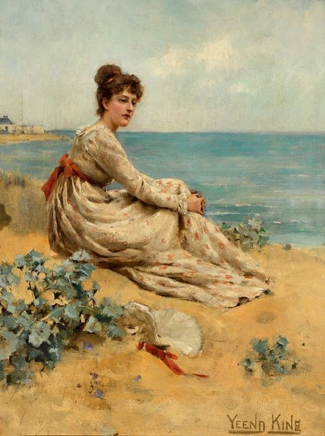 Beach Cross Stitch, Woman On The Beach, Intermediate Colors, Cross Stitch Cross, Victorian Paintings, Stitch Cross Stitch, Cross Stitch Supplies, Painting People, Hand Embroidery Pattern