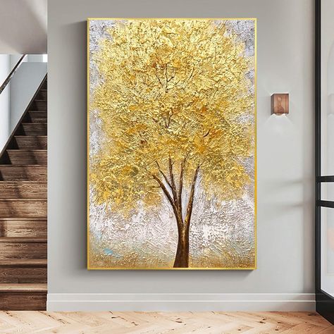 Abstract Tree Oil Painting On Canvas, Large Wall Art, Custom Painting, Original Gold Wall Decor Minimalist Art Modern Living room Home Decor Gold Wall Decor Living Room, Tree Oil Painting, Abstract Tree Painting, Gold Wall Decor, Golden Tree, Painting Gold, Custom Painting, Minimalist Wall Decor, Abstract Tree