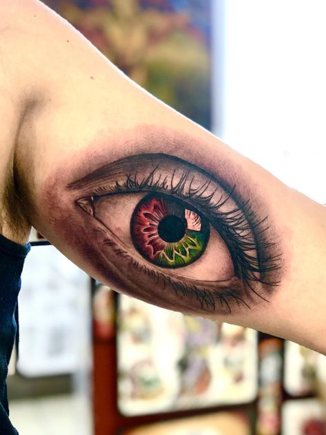 My color-blind eye tattoo. Done by Mike Sledz - Deluxe Tattoo Chicago IL Color Eye Tattoo, Under Eye Tattoo, Teardrop Tattoo, All Seeing Eye Tattoo, Tattoo Eye, Tattoo Over Scar, Chicago Tattoo, Tattoo Neck, Trending Tattoos