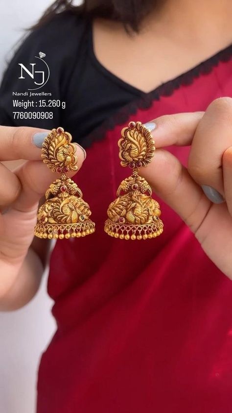 Gold peacock jhumka Weight : 15.260 grams Gold : 22 carat Gold colour : Red antique #jhumka #gold #jewelry #wedding #reels #foryou #love #fashion #design #jewellery #style #explore #instagram #photo #women #earrings #instalike #bride #handmade #fashionblogger Antique Gold Jhumka, Gold Earrings For Bride, Peacock Earrings Indian Gold, Antique Earrings Jhumka, Gold Jhumka Earrings Bridal, Jumkas Gold, Murali Krishna, Gold Jumkas, Gold Jewelry Wedding