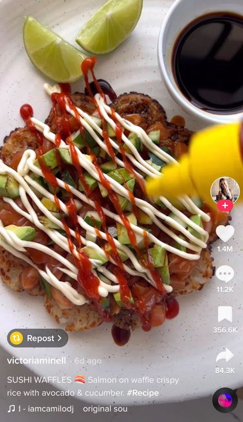 How To Make TikTok's Sushi Waffle Recipe Inspired By Your Fave Roll Sushi Waffle, Shrimp Tempura Sushi, Recipes Sushi, Tempura Shrimp, Sushi Pizza, Cooking Avocado, Sushi Vinegar, Sushi Ingredients, Shrimp Sushi