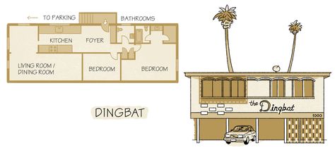 A Design History of L.A.'s Dingbat Apartment Buildings - Bloomberg Studio Apartment Building, Dingbat Apartment, Apartment Building Floor Plans, Architecture Study, Gaming Things, Retro Apartment, Mid Century Exterior, Sims Inspiration, Affordable Homes