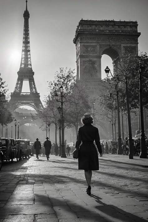 This elegant black and white poster captures 1950s Paris, featuring a timeless 70cm x 100cm image of a woman strolling through Paris. Printed on premium Hahnemühle photo rag with sharp detail and rich tones, it adds sophistication to any space. Ideal for those seeking a touch of vintage Parisian charm, this statement piece enhances living rooms, bedrooms, or offices. Shipped ready to frame, it brings iconic Parisian elegance directly to your walls. Paris Black And White Photography, Surroundings Photography, Paris Photography Vintage, Paris 1920s, Black And White Paris, Girl In Paris, Ombres Portées, Paris Black And White, Sepia Photography