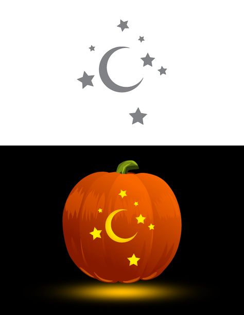 Pumpkin Carving Moon And Stars, Celestial Pumpkin Carving, Moon And Stars Pumpkin Carving, Moon Pumpkin Carving, Halloween Camping Decorations, Free Pumpkin Stencils, Pumpkins Carving, Camping Decorations, Moon Pumpkin