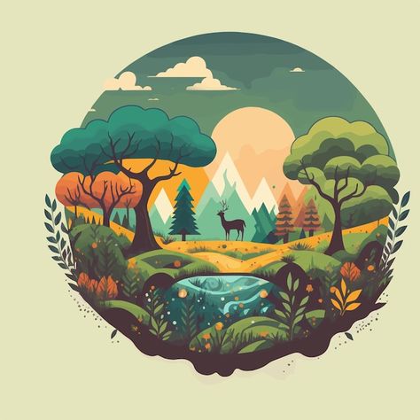 Camper Artwork, Outdoor Illustration, Woodland Mural, Jungle Landscape, Creative Wall Painting, Mountain Artwork, Vector Nature, Art Basics, Mountain Forest