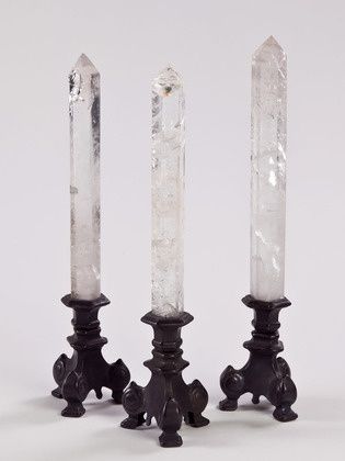 Tall quartz points on candlesticks Space Crystal, Goth Home, Dark Home, Goth Decor, Witchy Decor, Gothic Decor, Gothic Home Decor, Gothic House, Crystal Decor