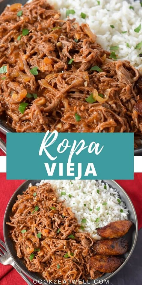 Shredded Beef Recipes, Cuban Dishes, Boricua Recipes, Cuban Cuisine, Spanish Dishes, Hispanic Food, Shredded Beef, Cuban Recipes, Caribbean Recipes