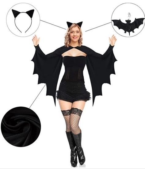 Halloween costume, Halloween costume ideas, Halloween costume for women. Halloween Bat Costume Women, Bat Outfit Halloween, Cute Bat Costume Women, Bat Dress Costume, Gene Simmons Costume, Bat Costume Headpiece, Vintage Bat Costume, Bat Wings Costume, Bat Costume