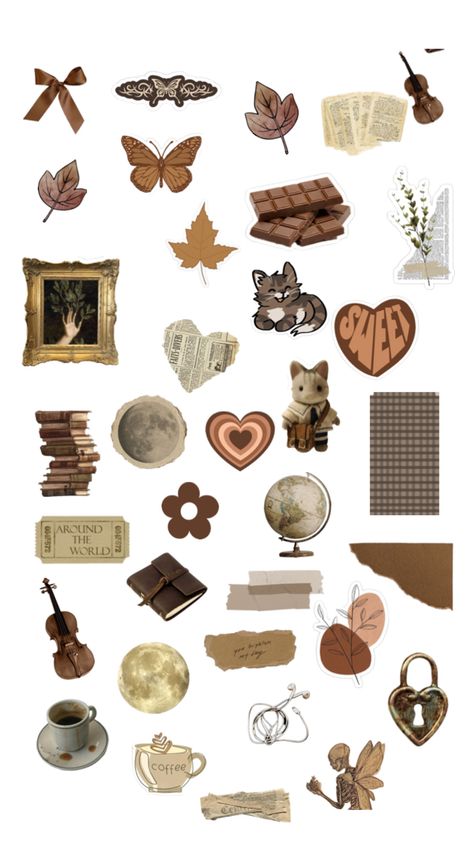 for journal Brown Scrapbook Stickers, Stickers Brown Aesthetic, Vintage Aesthetic Stickers Printables, Brown Stickers, Journal Elements, Pretty Stationery, Journaling Stickers, Disney Princess Artwork, Notes Stationery