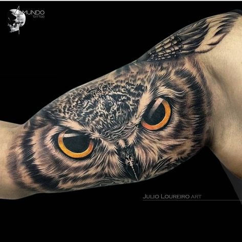 Owl Tattoo Back, Inside Bicep Tattoo, Owl Eye Tattoo, Realistic Owl Tattoo, Owl Tattoo Drawings, Totem Tattoo, Inner Bicep Tattoo, Animal Tattoo Ideas, Inner Arm Tattoo