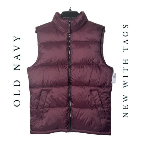 New With Tags Old Navy Puffer Vest Brand: Old Navy Size: Medium Color: Maroon Wine In Color; Solid Color Condition: New With Tags In Perfect Condition Measurements: Ptp Laying Flat Straight Across 22” Length From Top Of Shoulder To Bottom Hem 27” Materials: 100% Nylon Lining 100% Polyester Made: Indonesia Wash: Machine Washable Details: Puffer; Sleeveless; Mock Neckline; Full Zipper; Pockets; Pull Tab; Fully Lined; Lightweight Retail: Unknown Open To Offers Navy Puffer Vest, Crop Denim Vest, Old Navy Vest, Red Puffer Vest, White Puffer Vest, Grey Puffer, Womens Puffer Vest, Quilted Puffer Vest, Black Puffer Vest