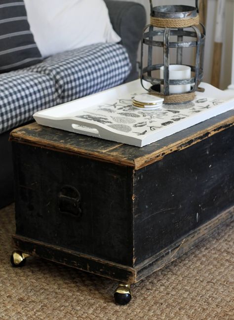 Old Trunk As Coffee Table, Small Trunk Decorating Ideas, Wicker Chair Makeover, Picnic Table Makeover, Painted Dining Room Table, Diy Painted Floors, Connecticut House, Trunk Makeover, Fiber Studio