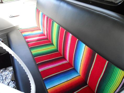 » bohemian car accessories » on the road » living free » vintage cars » van life » adventures » magic bus » Mexican Blanket Seat Cover, Best Car Interior, Car List, Automotive Upholstery, Kombi Home, Custom Car Interior, Mexican Blanket, Custom Interior, Lowrider Cars