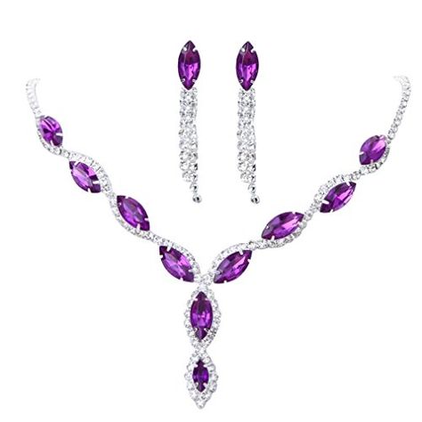 YAZILIND Women Wedding Jewelry Deep purple Crystal Rhinestone Droplets Necklace Earrings Party Set: Amazon.co.uk: Jewellery Purple Wedding Jewelry, Non Traditional Wedding Ring, Red Crystal Necklace, String Earrings, Pendent Set, Gold Bridal Jewellery Sets, Bridal Jewelry Set, Big Diamond, Purple Necklace