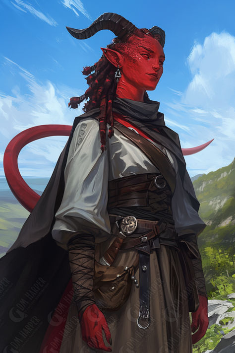 Destiny Agganor, Tiefling Midwife (Storm King's Thunder) Ram Horn Tiefling, Tiefling Librarian, Tiefling Sailor, Ugly Dnd Character, Tiefling Colors, Desert Tiefling, Tiefling Blacksmith, Tiefling Princess, Dnd Asamir