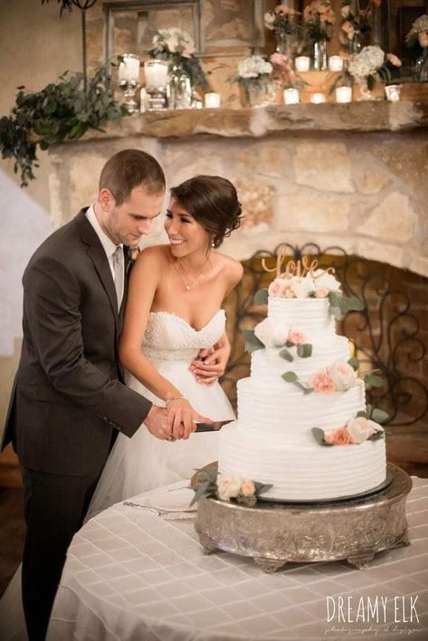 Wedding Cake With Bride And Groom, Cake Poses, Blush And Gray Wedding, Reception Poses, Wedding Cake Photography, October Wedding Dresses, Blush And Grey Wedding, Magnolia Texas, Elk Photography