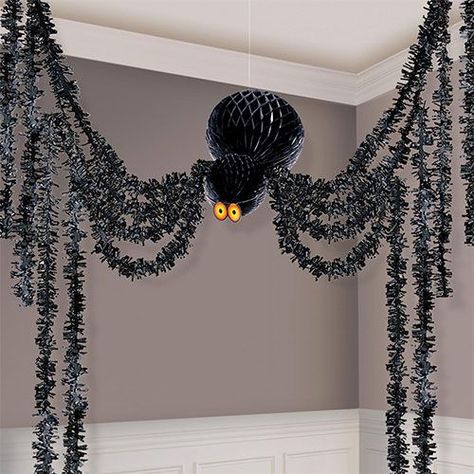 Party Entrance Decoration, Hanging Halloween Decorations, Halloween Birthday Party Decorations, Hanging Spider, Halloween Hanging Decorations, Spider Decorations, Casa Halloween, Spider Halloween, Class Decor