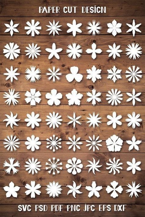 Paper Cutout Flowers, Paper Cut Flowers, Flower Silhouette Templates, Flower Cutouts Template, Papercut Flowers, Paper Flowers Template, Mini Paper Flowers, Flowers Shapes, Paper Flower Svg