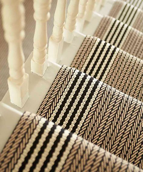 Roger Oates Flaxman Range | Higherground Landing Carpet, Roger Oates, Wool Stair Runner, Striped Stair Runner, Stairs Runner, Carpet Staircase, Victorian Hallway, Staircase Runner, Hallway Inspiration