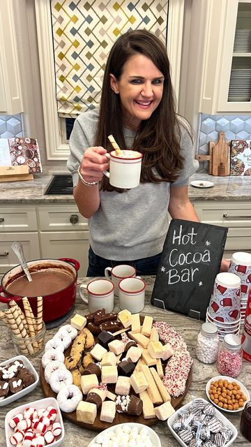 Maegan Brown ~ The BakerMama on Instagram: "Bundle up for some cozy fun with this fabulous Hot Chocolate Bar! 🥰🍫☕ it’s the best way to elevate my Homemade Hot Chocolate recipe that I shared with y’all a few days ago by serving it with several yummy toppings and dippers to enjoy with your loved ones! ❄️🎉🤗 Here’s the spread: · The Best Homemade Hot Chocolate (recipe is on thebakermama.com) · mini marshmallows · gourmet marshmallows · peppermints · Hershey’s kisses · caramel bits · whipped crea Hot Chocolate Bar Toppings List, Hot Chocolate Charcuterie Board, Best Homemade Hot Chocolate, Cookie Dipper, Homemade Hot Chocolate Recipe, Christmas Hot Chocolate Bar, Christmas Hosting, Hot Chocolate Party, Gourmet Marshmallows