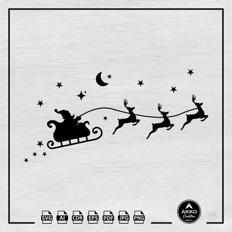 Flying Reindeer Silhouette, Merry Christmas Silhouette, Santa And Sleigh Silhouette, Santa And Reindeer Flying Silhouette, Santa Sleigh Silhouette, Santa Silhouette, Santa And Sleigh, Reindeer Clipart, Santa With Reindeer