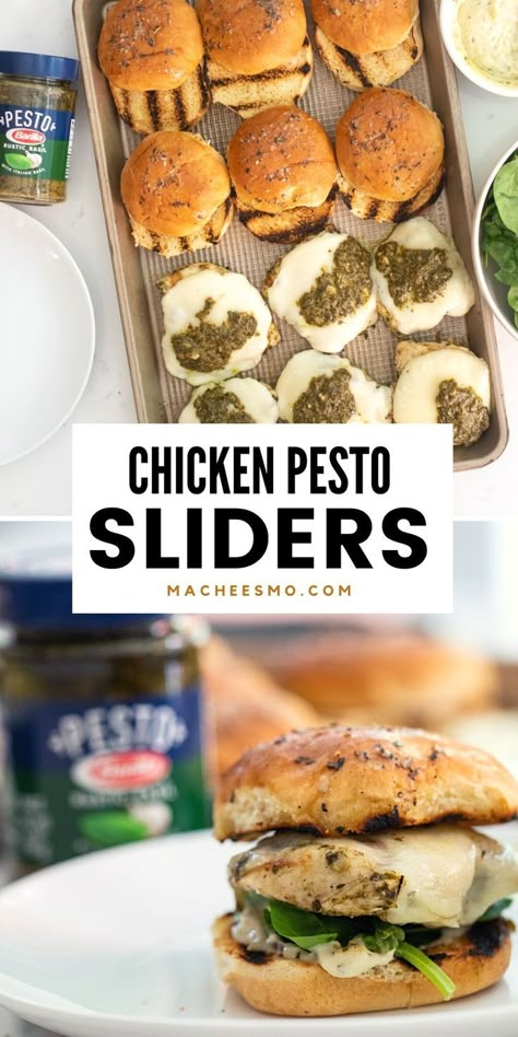 April Food Ideas, Pesto Sliders Recipes Hawaiian Rolls, Basil Pesto Recipe Chicken, Hawaiian Roll Sliders Pesto, Pesto Chicken Sliders, Chicken Pesto Sliders Recipes, Turkey Pesto Sliders, Grilled Chicken Sliders, Pesto Sliders