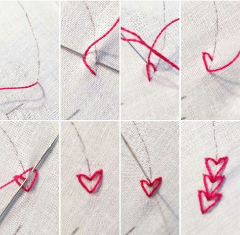 Stitching Embroidery, Cute Sewing Projects, Chain Stitch Embroidery, Diy Embroidery Patterns, Basic Embroidery Stitches, Embroidery Stitches Tutorial, Pola Sulam, Creative Craft, Heart Chain