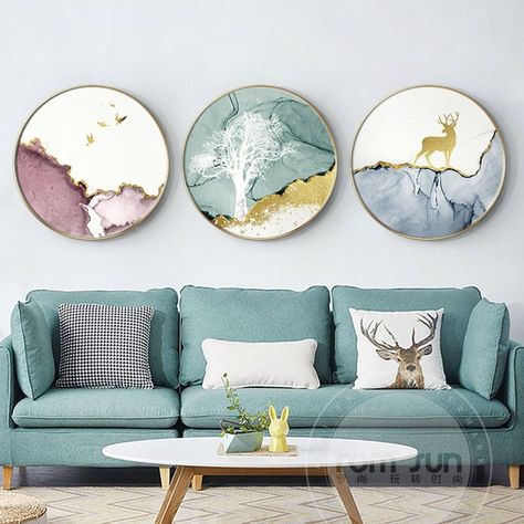 Circle Canvas Painting, Abstract Wall Art Living Room, Colorful Circle, Circle Canvas, Circle Wall Art, Pictures For Living Room, 아파트 인테리어, Living Room Pictures, Wall Art Pictures