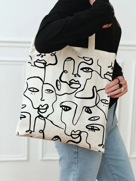 Punho Duplo Figura Formal Bolsas femininas | SHEIN Brasil Tote Bags Painting, Paint Tote Bag, Aesthetic Shoes Sneakers, Diy Bag Painting, Tote Bag Design Ideas, Tote Bag Business, Handpainted Tote, Handpainted Tote Bags, Drawing Women