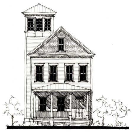 Gloucester Point House Plan (C0570) Design from Allison Ramsey Architects Vintage Blueprints, Narrow Lot House, Colonial House Plans, Narrow Lot House Plans, Sleeping Porch, Beach House Plans, Historic House, Garage Plan, Tower House