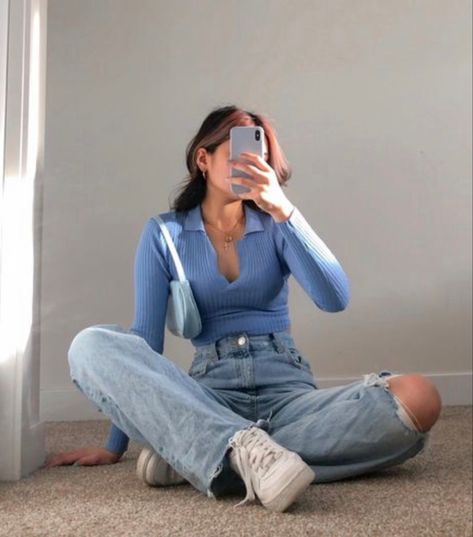 loving pastel #blue #aesthetic #aestheticfits #mirrorshot #minimalstyle #neutralstyle #pastelfits #pastel Pastel Blue Aesthetic, Aesthetic Fits, Causual Outfits, Mode Inspo, Instagram Foto, Blue Aesthetic, Pastel Blue, Fashion Killa, Outfits Casuales