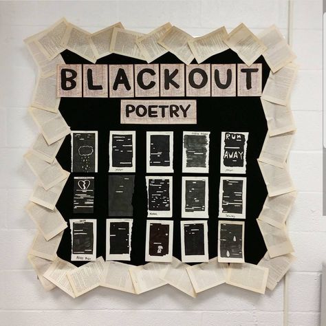 Pages of old books as background for bulletin boards. High School English Classroom Decor, English Classroom Displays, Ela Bulletin Boards, Poetry Bulletin Board, Poetry Decor, Book Bulletin Board, High School Bulletin Boards, English Classroom Decor, Class Bulletin Boards