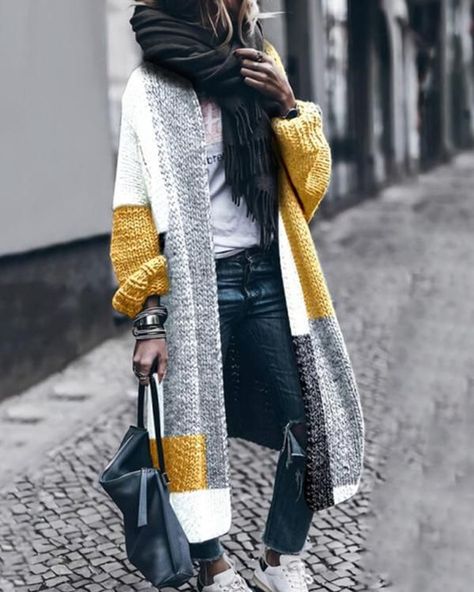 8c01a75941549a705cf7275e41b21f0ddesc50539829ri Patchwork Cardigan, Straight Clothes, Cardigan Casual, Cardigan Sweater Coat, Mode Casual, Collar Cardigan, Cardigan Long, Long Sweaters Cardigan, Cardigan Sweaters For Women