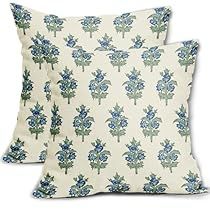 Blue Floral Pillows, Floral Pillow Covers, Outdoor Farmhouse, Botanical Pillow, Sage Green Floral, Block Printed Pillows, Flower Leaves, Leaves Print, Garden Pillows