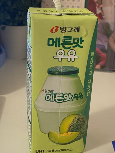 Melon Milk Aesthetic, Korean Juice, Kore Style, Melon Milk, Korean Drinks, Cool Math Tricks, Korean Snacks, Honeydew Melon, Banana Milk