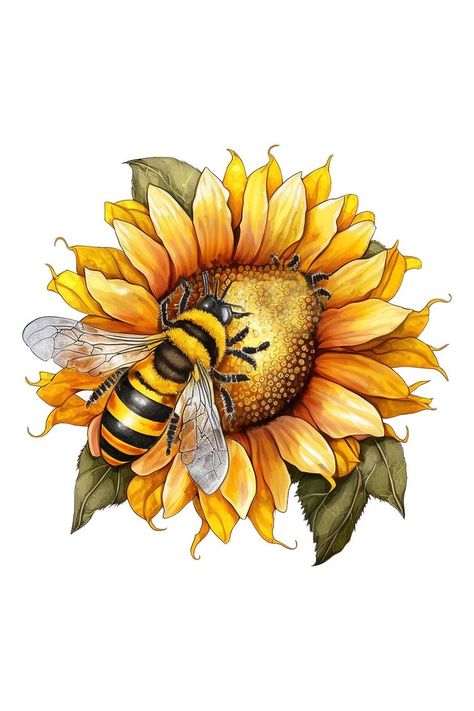 Bee Journal, Sunflower And Bee, Bumble Bee Tattoo, Bumble Bee Art, Bee Artwork, Diamond Painting Tools, Bee Printables, Bee Drawing, Bee Pictures