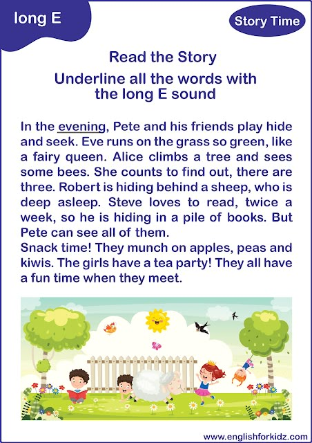 Long E sound reading comprehension passage Long Vowel Reading Comprehension, Long Vowels Reading Passages, Long A Reading Passages, Long I Reading Passages, Long E Reading Passages, Long Vowels Stories, Oo Sound Reading Passage, Long A Sound Reading Fluency Passages, Long E Sound