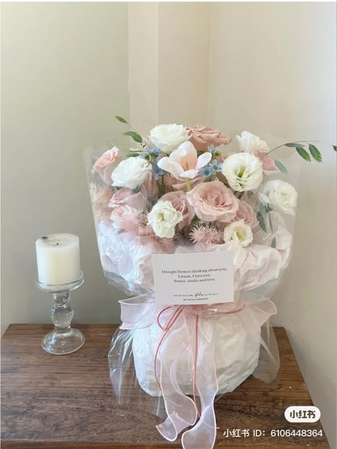 Korean Flower Shop, Korean Flower Bouquet Aesthetic, Coquette Bouquet, Korean Flower Bouquet, Korean Bouquet, Single Rose Bouquet, Condolence Flowers, Get Well Soon Flowers, Pink Flower Bouquet