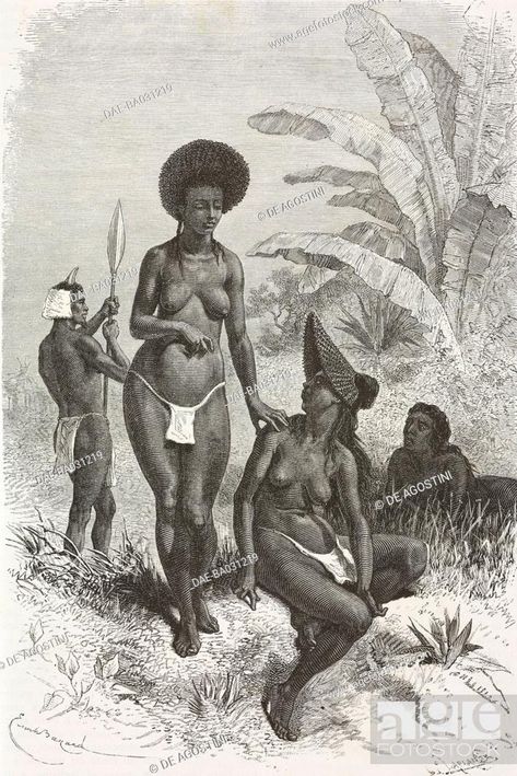 Bantu man and woman, Manyema, drawing by Emile Bayard (1837-1891) from the English edition of..., Stock Photo, Picture And Rights Managed Image. Pic. DAE-BA031219 | agefotostock Abstract Painting Acrylic Modern, African Love, American Indian History, Black Art Pictures, African History, The English, Black Art, Art Reproductions, Art Pictures