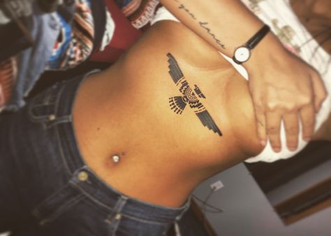 Thunderbird Back Tattoo, Western Stomach Tattoos Women, I Dont Need The Laws Of Man Tattoo, Mayan Tattoo Ideas, Western Lower Back Tattoo, Punchy Western Tattoo Ideas, Cowboy Style Tattoo, Thunderbird Tattoo Women, Western Back Tattoos For Women