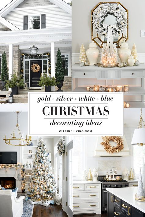 Summer Living Room Decor, Silver Living Room, Christmas Entry, Summer Living Room, Outside Christmas Decorations, Christmas Decorating Ideas, Fall Kitchen Decor, Gold Christmas Decorations, Classy Christmas