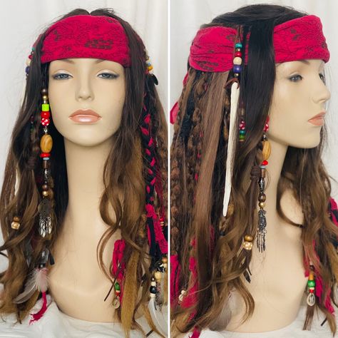 Pirate Hair For Women, Pirate Glam Makeup, Pirate Braids Hairstyles, Pirates Of The Caribbean Hairstyles, Pirates Hairstyles, Girl Pirate Hairstyles, Pirate Braids, Jack Sparrow Hair, Pirate Hair Women