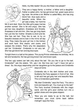 Cinderella Cinderella Worksheets, Cinderella Printables, Present Simple Tense, Describing People, Anastasia And Drizella, Reading Comprehension Lessons, Short Stories For Kids, A Cinderella Story, Cinderella Story