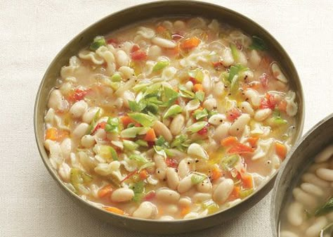 White Bean and Pasta Soup - Bon Appétit I think I'll add some chicken to boost the protein. White Bean Pasta Soup, Bean And Pasta Soup, Pasta Soup Recipes, Bean Pasta, Cholesterol Recipes, Low Cholesterol Recipes, Small Pasta, Dutch Oven Recipes, Pasta Soup