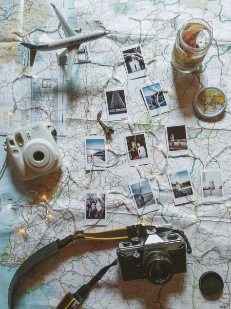 Polaroid, cameras, adventures fund, a plane and a map.. Now, let's explore! Adventure Fund, Polaroid Cameras, Polaroid Camera, A Plane, 2024 Vision, Travel Aesthetic, Yearbook, Photography Inspiration, Random Stuff