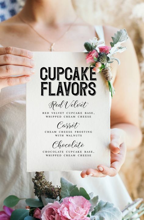 Custom Menu, Dessert Bar Wedding, Chocolate Crust, Wedding Reception Signs, Desserts Menu, Cupcake Flavors, Reception Signs, Wedding Prints, Spelling And Grammar